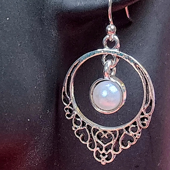 Pierced Silver and Pearl Earrings - Picture 2 of 4